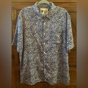 Vintage Silk Men’s Shirt 2XL Blue Pink 100% Silk Tropical Button Down Shirt